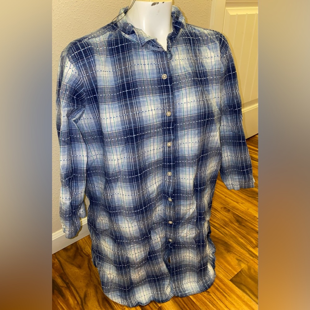 Collections etc. Blue and White Plaid Shirt